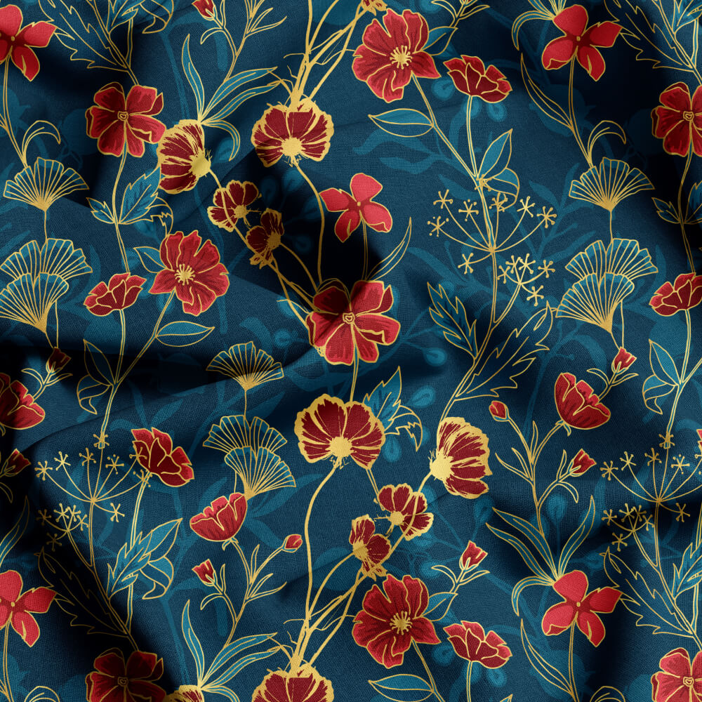 Seamless Pattern Hand Drawn Leaf and Flower Silhouette – Custom Print Fabrics