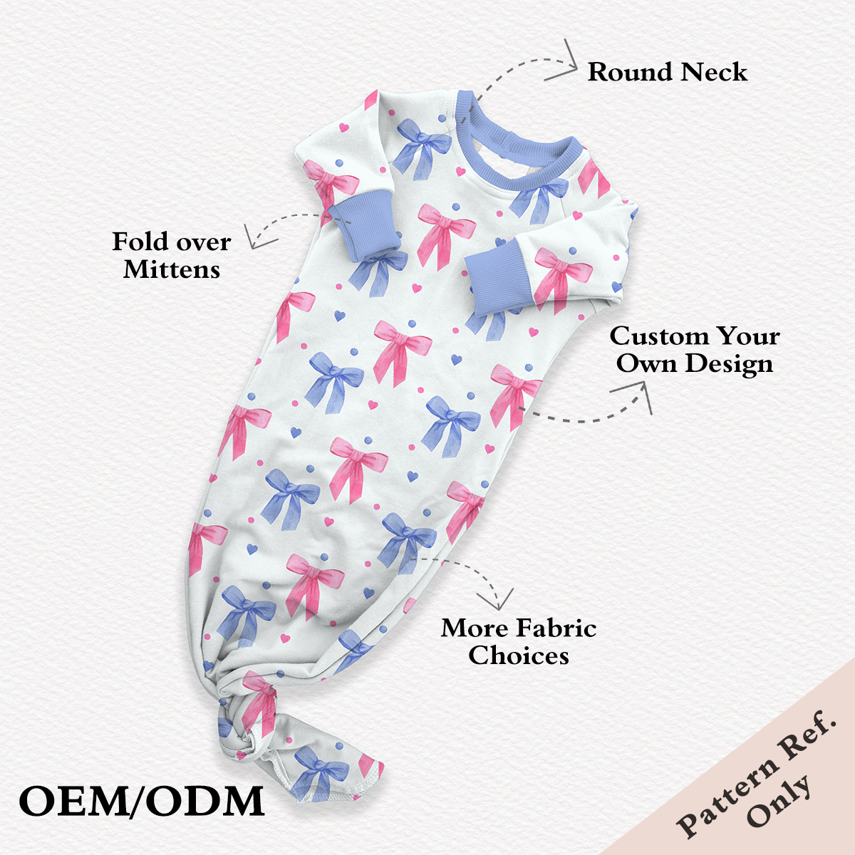 Customized Baby Bamboo Knotted Gown Infant Night Gown